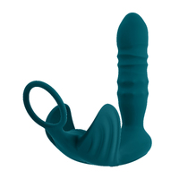 Playboy Pleasure BRING IT ON Teal USB Rechargeable Thrusting Anal Plug with Cock Ring