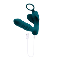 Playboy Pleasure BRING IT ON Teal USB Rechargeable Thrusting Anal Plug with Cock Ring