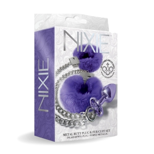 NIXIE Metal Butt Plug & Cuff Set Metallic Purple