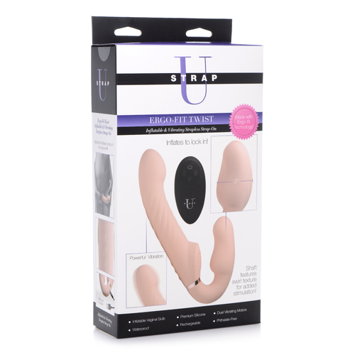 Strap U Ergo-Fit Twist Inflatable Vibrating Strapless Strap-on - Bare