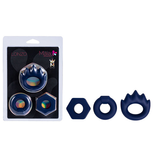 Maia LONZO Blue Silicone Cock Rings - Set of 3