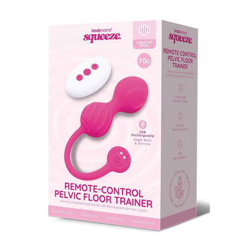 Bodywand Squeeze Remote-Control Pelvic Floor Trainer Pink USB Rechargeable Weighted Kegel Balls with Remote