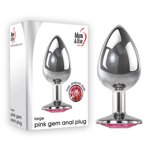 Adam & Eve Pink Gem Anal Plug - Large Silver Large cm Metal Butt Plug with Pink Gem