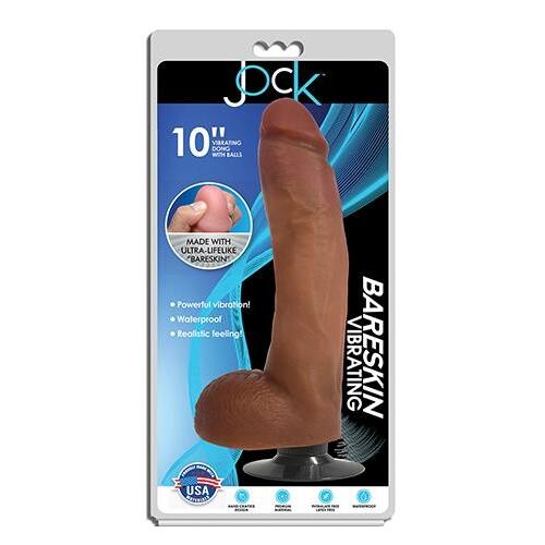 JOCK 10" Bareskin Vibrating Dong with Balls Latte