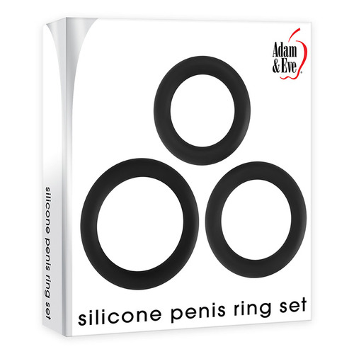 Adam & Eve Silicone Penis Ring Set Black Cock Rings - Set of 3 Sizes