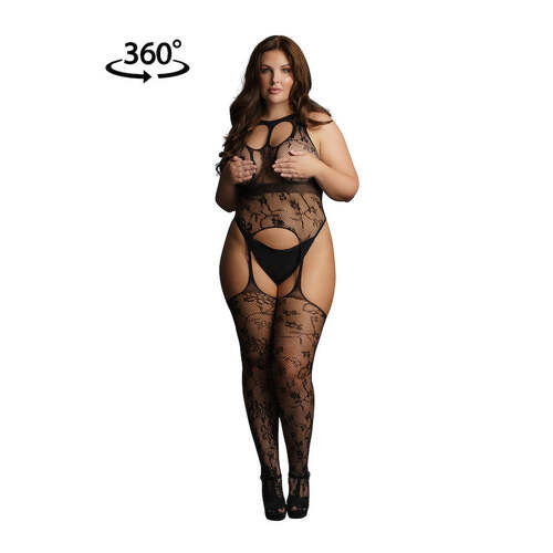 Lace suspender bodystocking/round neck OSX