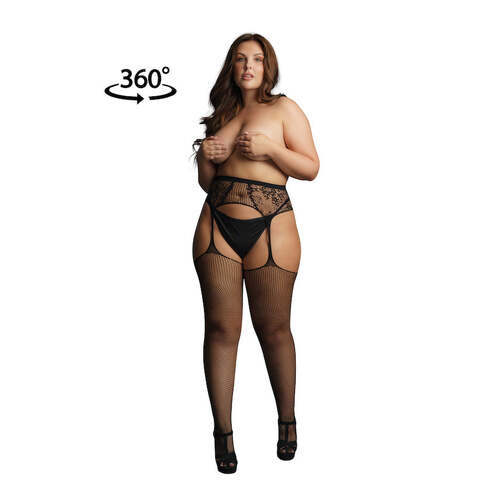 Fishnet and lace garterbelt stockings OSX