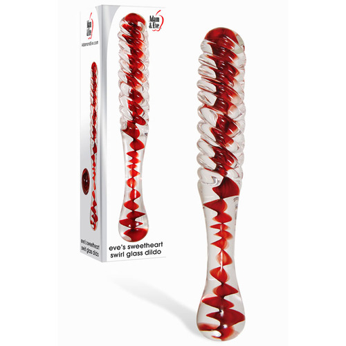 Adam & Eve Sweetheart Swirl Glass Dildo Clear/Red Glass 22 cm Dildo