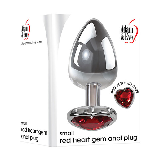 Adam & Eve Red Heart Gen Anal Plug - Small Metallic 7.1 cm Butt Plug with Heart Gem Base