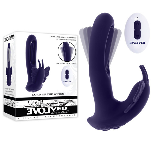 Evolved LORD OF THE WINGS Purple 15.2 cm USB Rechargeable Flapping Vibrator with Butterfly Stimulator