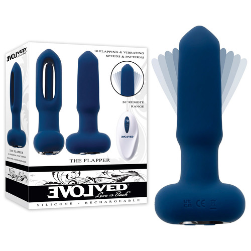 Evolved THE FLAPPER Blue 14 cm USB Rechargeable Vibrating and Flapping Butt Plug with Remote