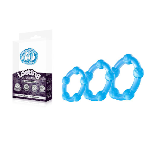 Lasting Love Ring 3 Piece Set - Blue Blue Beaded Cock Rings - Set of 3 Sizes