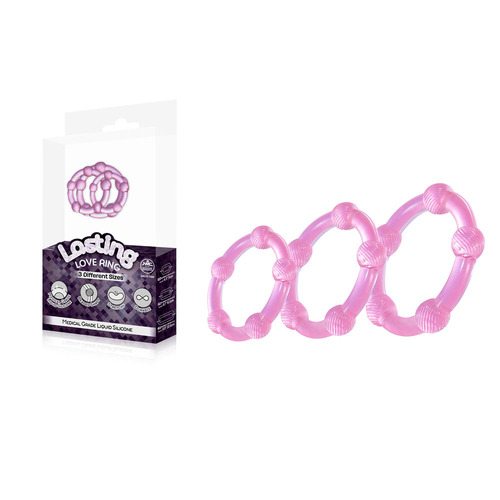 Lasting Love Ring 3 Piece Set - Pink Pink Beaded Cock Rings - Set of 3 Sizes