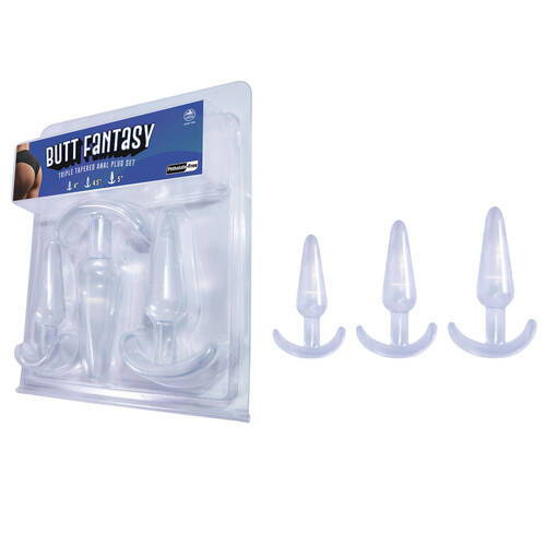 Butt Fantasy Triple Tapered Anal Plug Set - Clear Clear Beginners Butt Plugs - Set of 3 Sizes