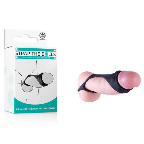 Strap The Balls Black Cock Strap with Ball Stretcher