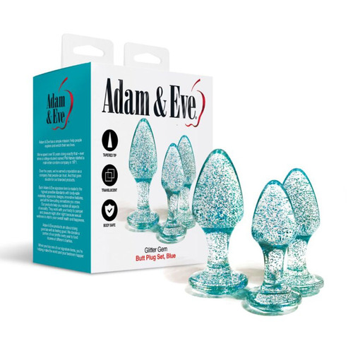 Adam & Eve Glitter Gem 3-Piece Butt Plug Set - Blue Glitter Blue Butt Plugs - Set of 3 Sizes