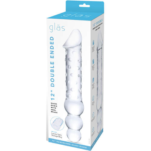 12" Double Ended Glass Dildo With Anal Beads