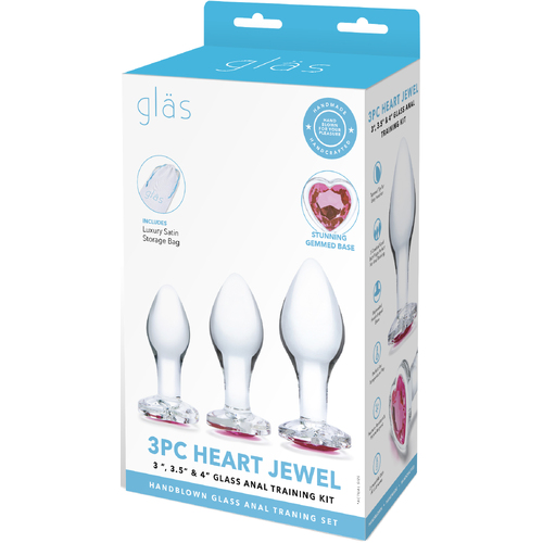 3PC Heart Jewel Glass Anal Training Kit