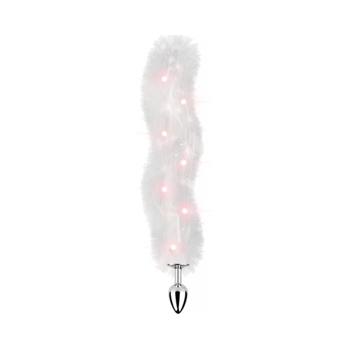 Foxy Tail- Light Up Faux Fur Butt Plug With Multicolored Light Pattern- White