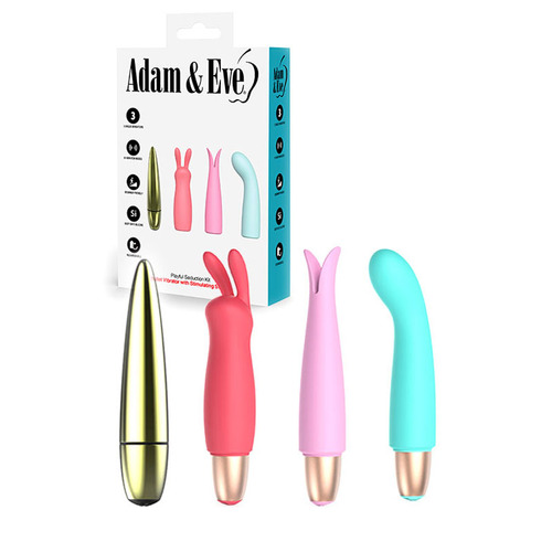 Adam & Eve PLAYFUL SEDUCTION KIT USB Rechargeable Vibrator with 3 Interchangeable Sleeves