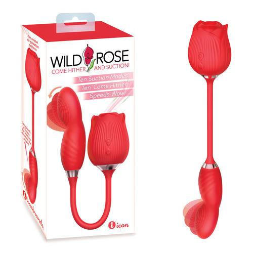 Wild Rose Come Hither & Suction Vibrator Red USB Rechargeable Air Pulse Stimulator and Vibrator