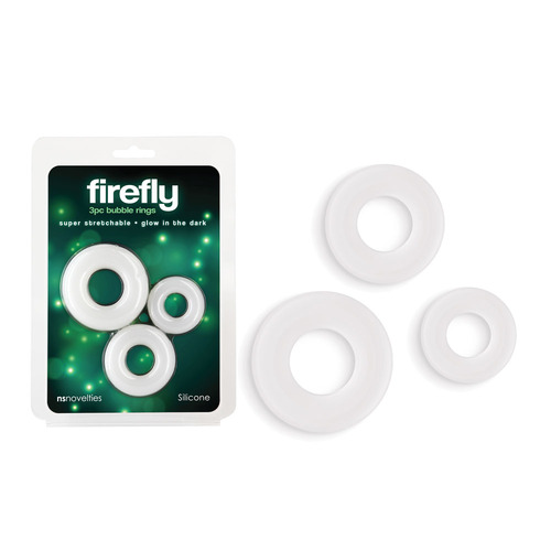 Firefly - 3pc Bubble Rings - White Glow in Dark Cock Rings - Set of 3 Sizes