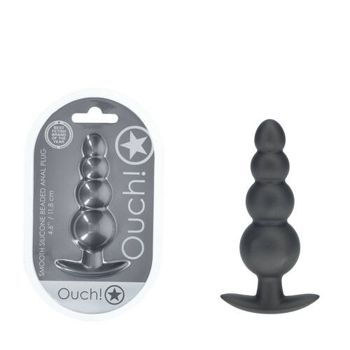 OUCH! Beaded Anal Plug - Gun Metal Gun Metal Grey 11.7 cm Butt Plug