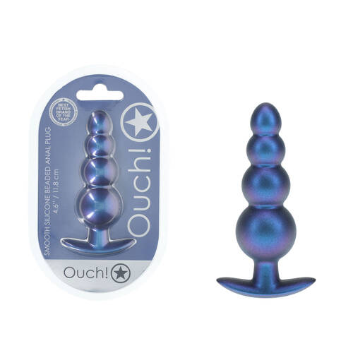 OUCH! Beaded Anal Plug - Metallic Blue Metallic Blue 11.7 cm Butt Plug