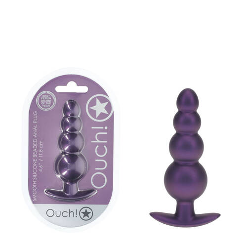 OUCH! Beaded Anal Plug - Metallic Purple Metallic Purple 11.7 cm Butt Plug