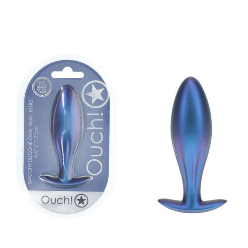 OUCH! Oval Anal Plug - Metallic Blue Metallic Blue 11.7 cm Butt Plug