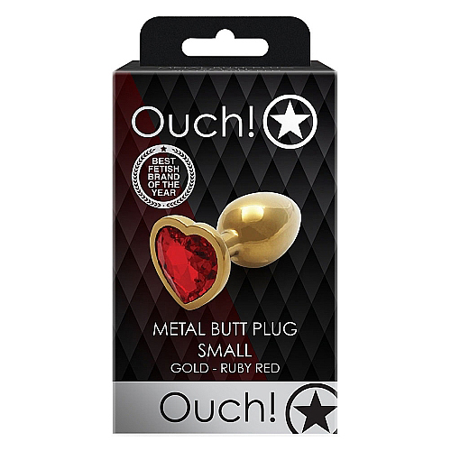 OUCH! Heart Gem Gold Butt Plug - Small Gold 6.9 cm Small Butt Plug with Heart Gem Base