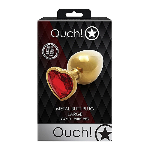 OUCH! Heart Gem Gold Butt Plug - Large Gold 9.3 cm Large Butt Plug with Heart Gem Base