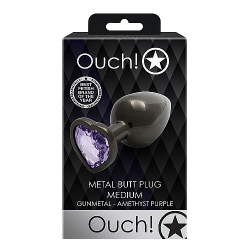 OUCH! Heart Gem Gunmetal Butt Plug - Medium Gunmetal 8 cm Medium Butt Plug with Heart Gem Base