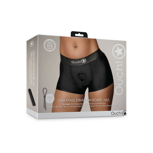 OUCH! Vibrating Strap-On Boxer - M/L Black Strap-On Harness - NO PROBE INCLUDED