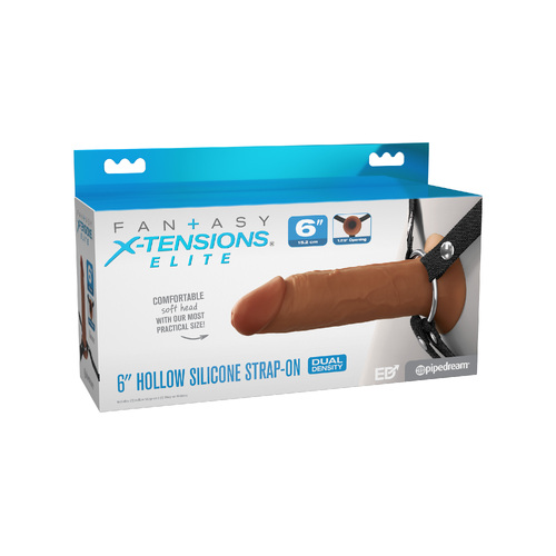 Fantasy X-Tensions Elite 6 in. Silicone Hollow Strap-on Dual Density Brown