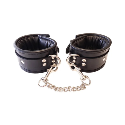 LEATHER WRIST CUFFS PADDED - BLACK/RED