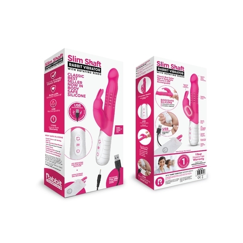 Rabbit Essentials Rechargeable Slim Shaft Rabbit - Hot Pink