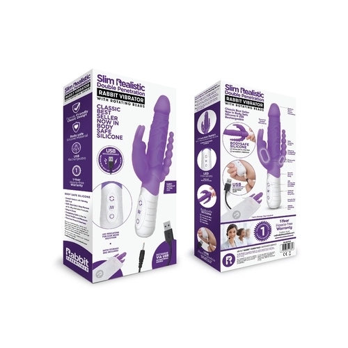 Rabbit Essentials Rechargeable Slim Double Penetration Rabbit - Hot Purple