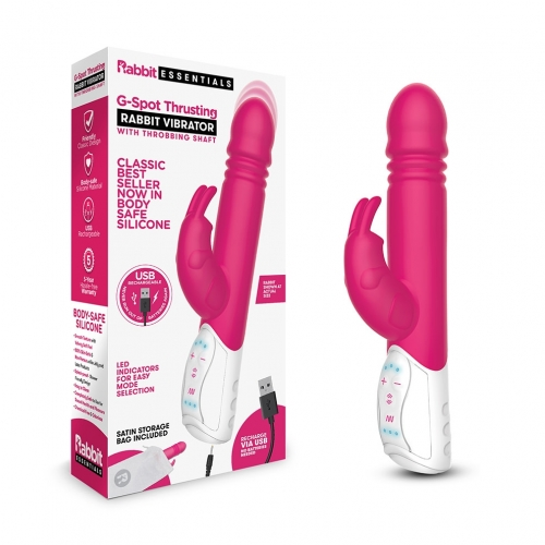 Rabbit Essentials Rechargeable G-Spot Thrusting Rabbit - Hot Pink