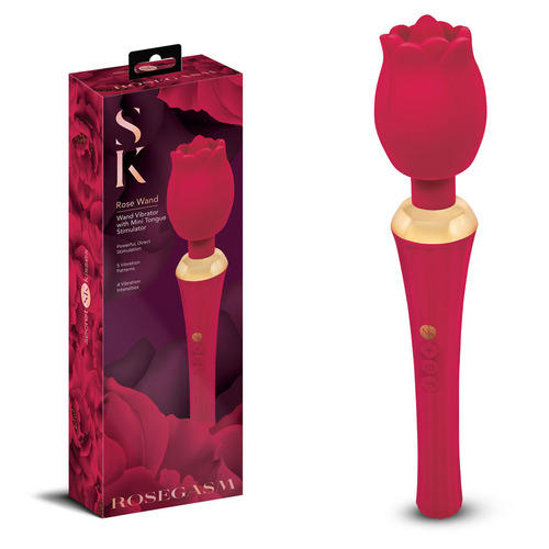 Secret Kisses Rosegasm Rose Wand Rose Red 30.5 cm USB Rechargeable Massager Wand