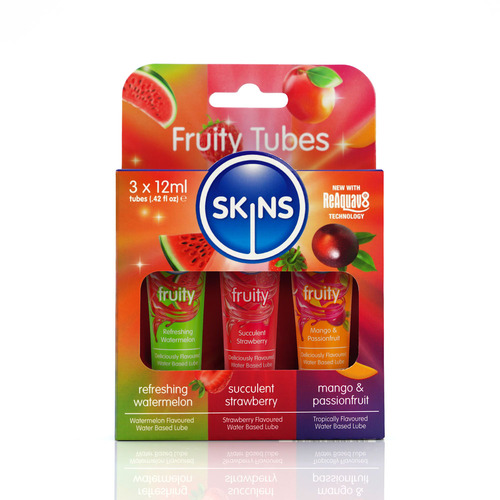 Skins Fruity Tubes Watermelon, Strawberry, & Mango & Passionfruit Flavoured Lubricants - 12 ml Bottles