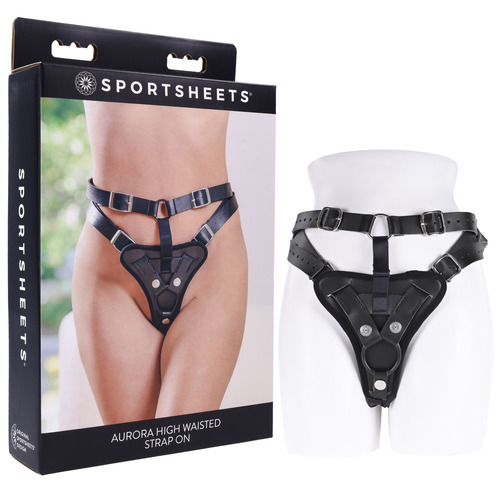 SPORTSHEETS Aurora High Waisted Strap On Black Adjustable Strap-On Harness (No Probe Included)