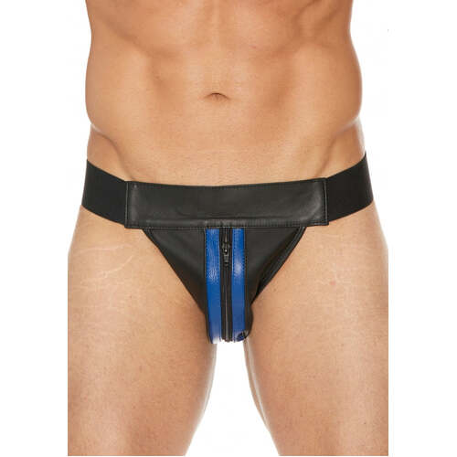 Leather Striped Front Zip Jock L/XL