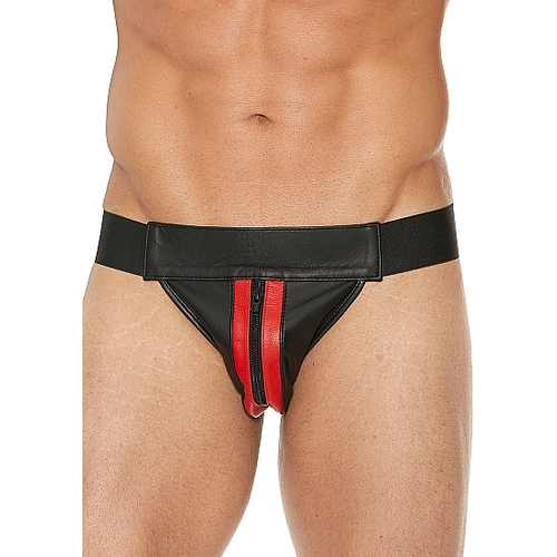 Leather Striped Front Zip Jock L/XL