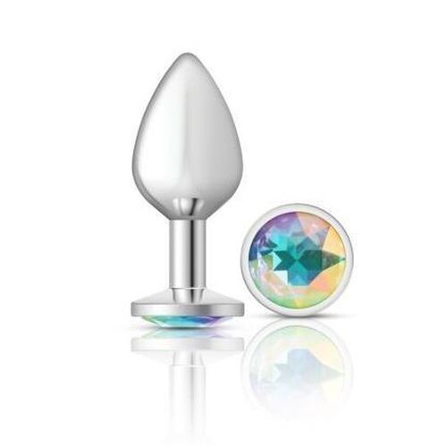 Round Butt Plug w Clear Iridescent Jewel Large