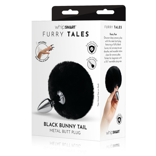 WhipSmart Furry Tales Black Bunny Tail Metal 6.3 cm Butt Plug with Black Bunny Tail