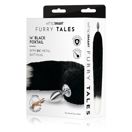 WhipSmart Furry Tales 14 Inch Black Fox Tail Metal 6.3 cm Butt Plug with Black Fox Tail