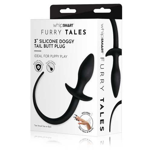 WhipSmart Furry Tales 3'' Silicone Doggy Tail Butt Plug Black 7.6 cm Butt Plug with Doggy Tail