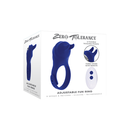 Zero Tolerance ADJUSTABLE FUN RING Blue USB Rechargeable Cock Ring with Wireless Remote